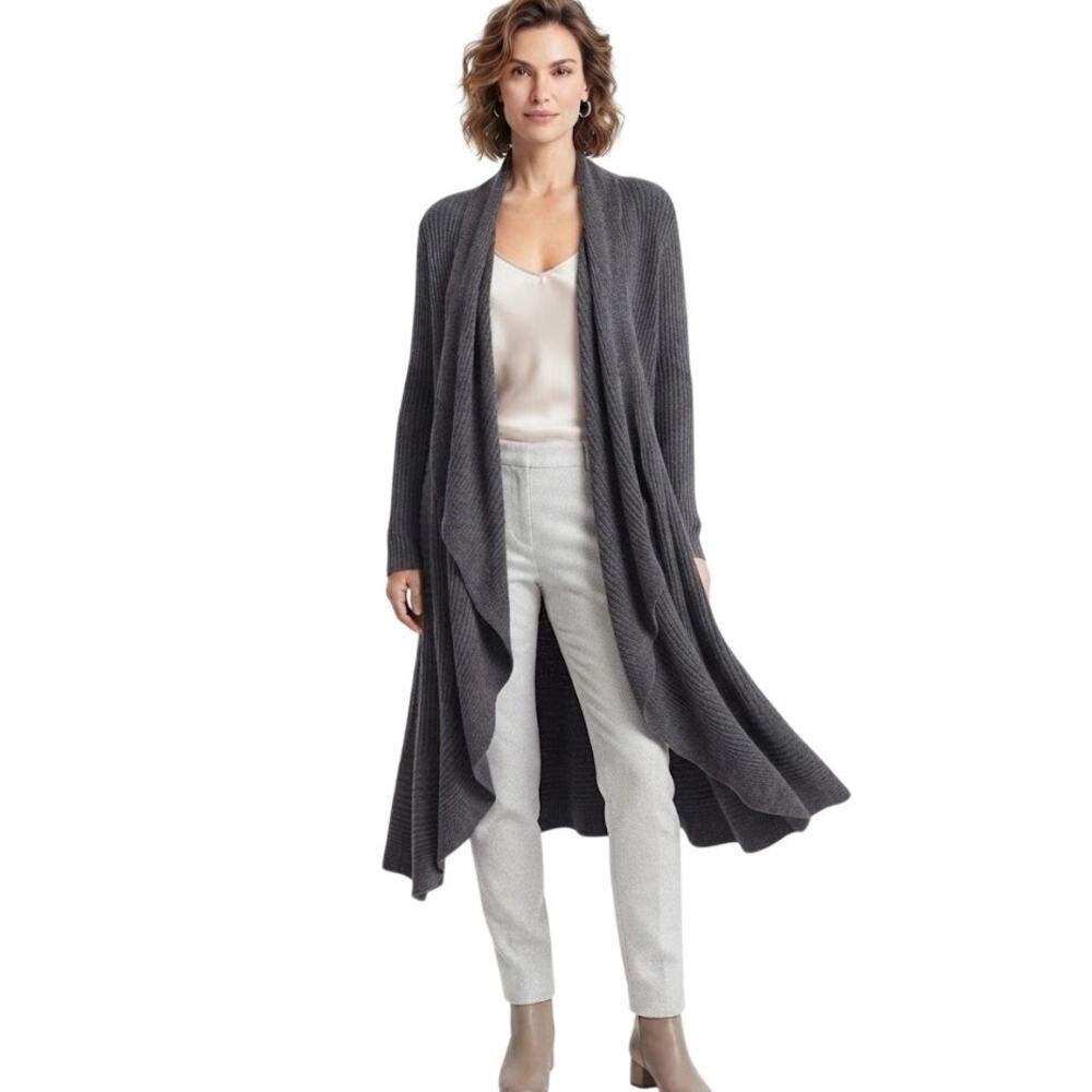 Charcoal Gray Ribbed Cardigan Duster Drape Shawl Neck Open Front Plus Size XL
